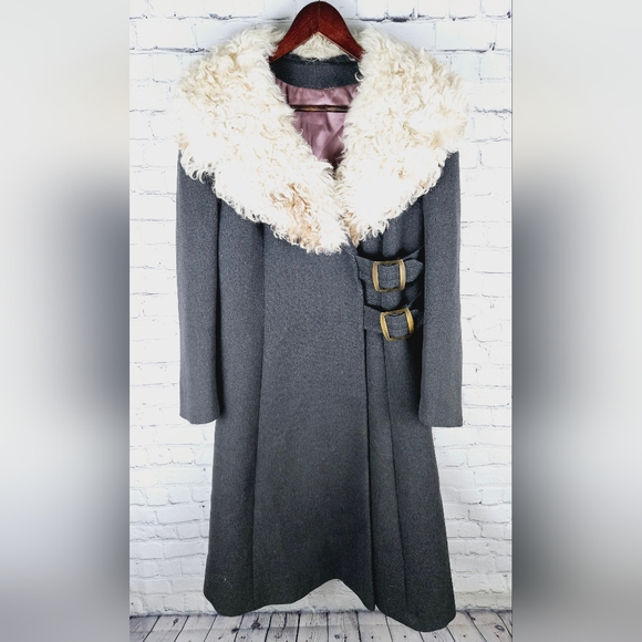 VINTAGE | union made fur collar long trench lined coat - Picture 2 of 11
